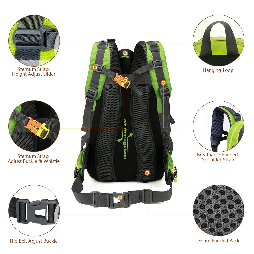 40L Unisex Water Resistant Travel Backpack Camping Hiking & Daypack