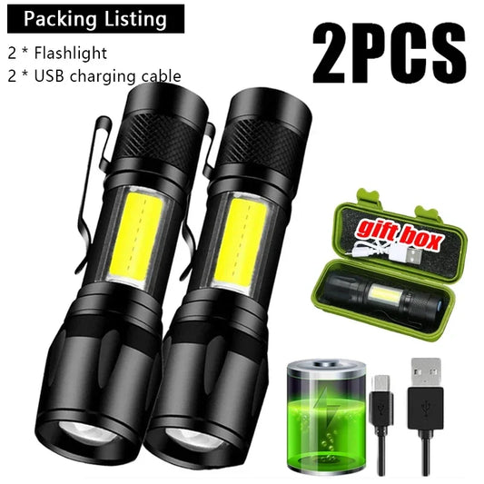 Mini LED Flashlight With USB Charging & Pen Clip Holster
