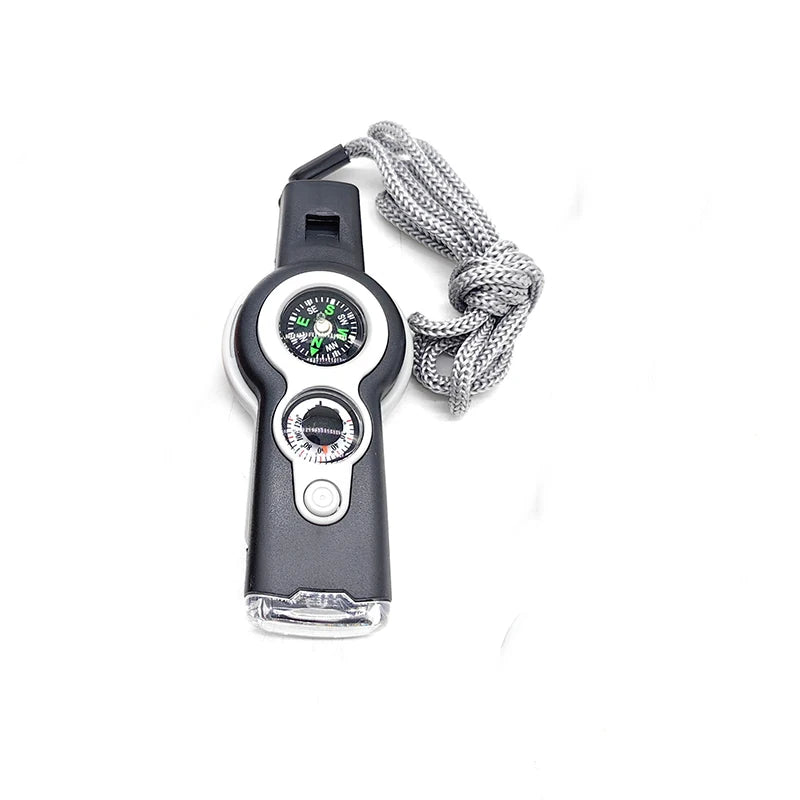 7-in-1 Multi-functional Outdoor Survival Whistle, Compass, Light, Strap