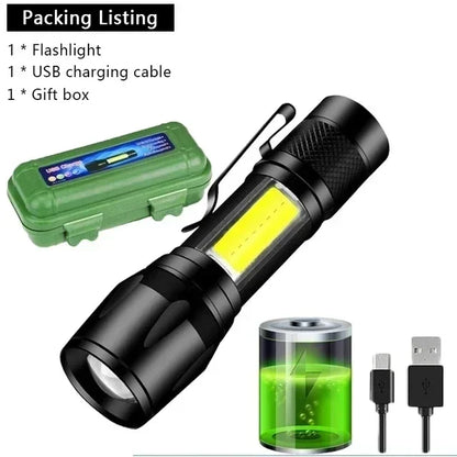 Mini LED Flashlight With USB Charging & Pen Clip Holster
