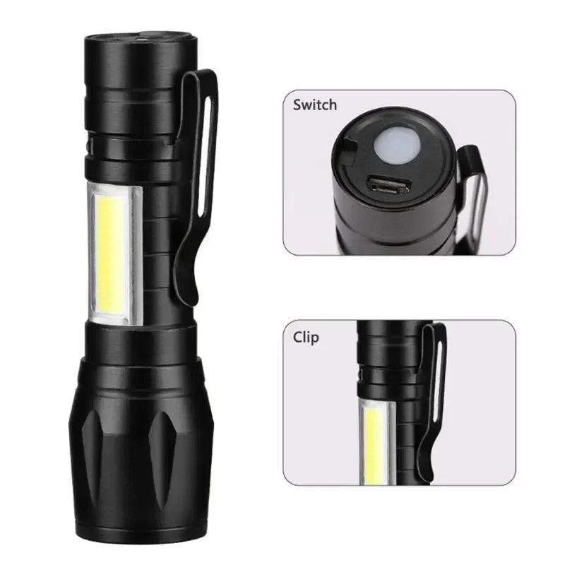 Mini LED Flashlight With USB Charging & Pen Clip Holster