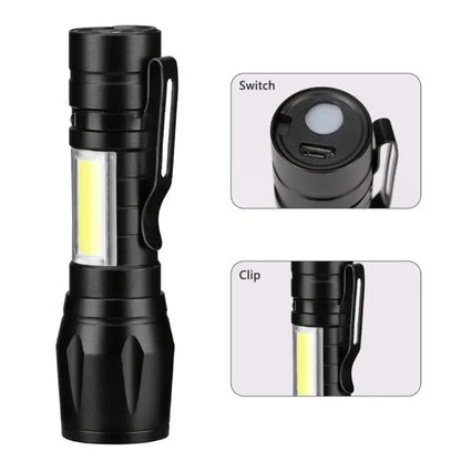 Mini LED Flashlight With USB Charging & Pen Clip Holster
