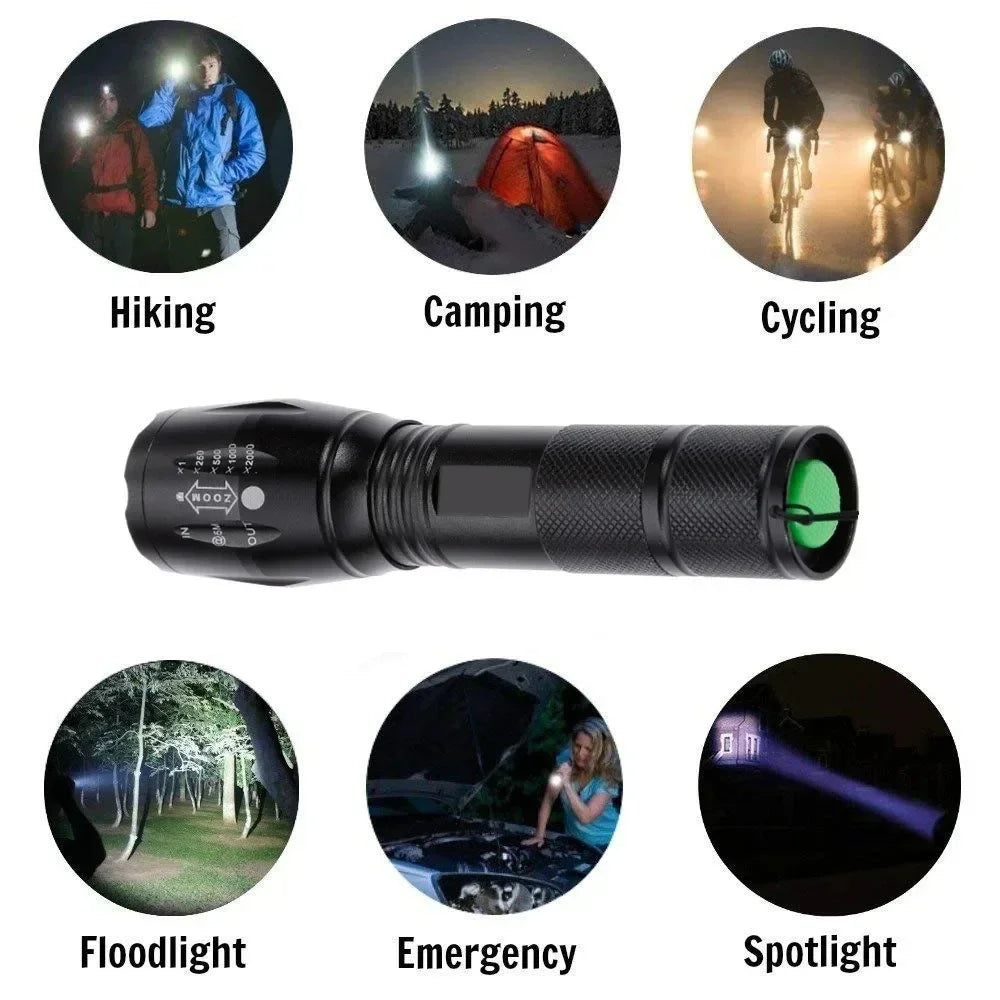 Waterproof High Power T6 LED Flashlight Camping Torch With 5 Light Modes & Zoom Waterproof