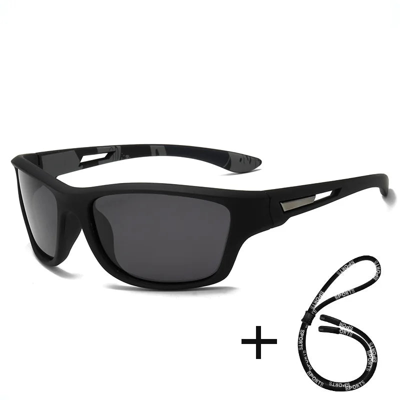 Men Sunglasses Polarised Glasses Fishing Wrap Around Eyewear with Strap and Zippered Case