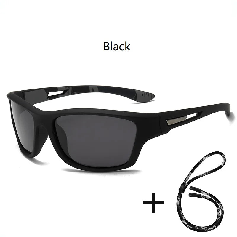 Men Sunglasses Polarised Glasses Fishing Wrap Around Eyewear with Strap and Zippered Case