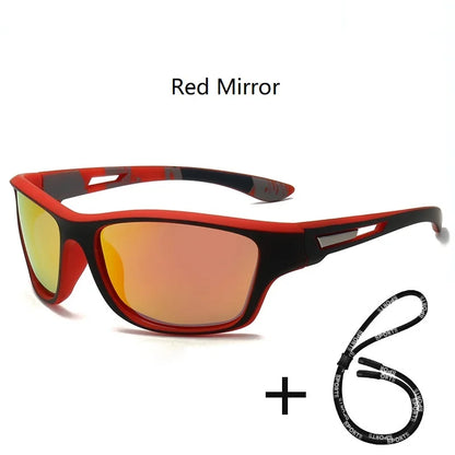 Men Sunglasses Polarised Glasses Fishing Wrap Around Eyewear with Strap and Zippered Case