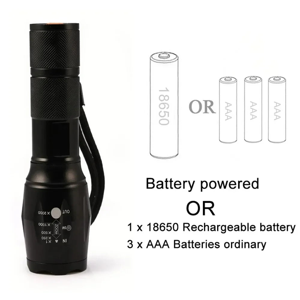 Waterproof High Power T6 LED Flashlight Camping Torch With 5 Light Modes & Zoom Waterproof
