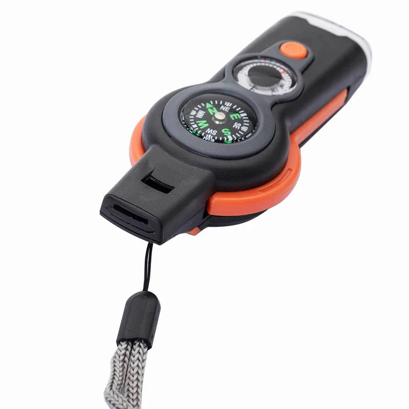 7-in-1 Multi-functional Outdoor Survival Whistle, Compass, Light, Strap