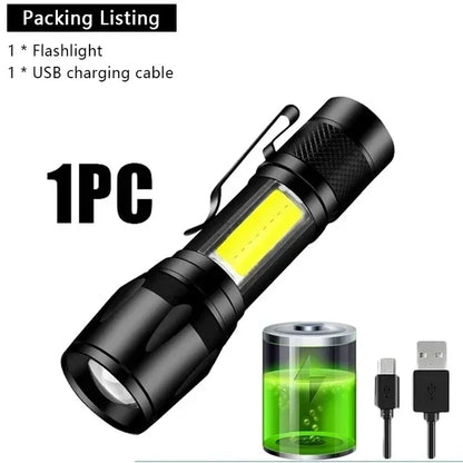 Mini LED Flashlight With USB Charging & Pen Clip Holster