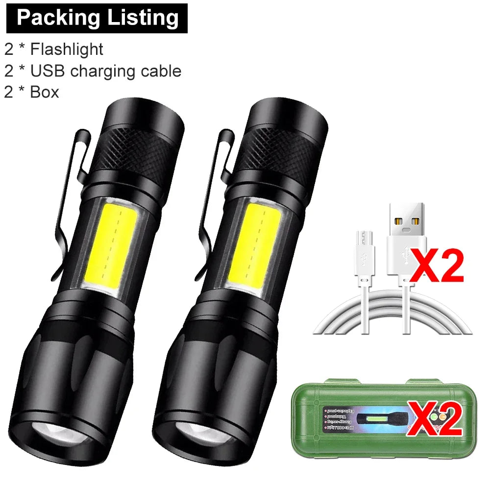 Mini LED Flashlight With USB Charging & Pen Clip Holster