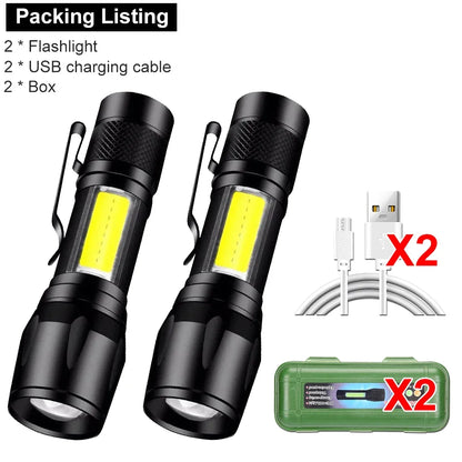 Mini LED Flashlight With USB Charging & Pen Clip Holster