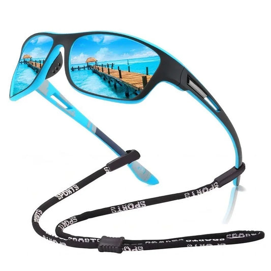 Men Sunglasses Polarised Glasses Fishing Wrap Around Eyewear with Strap and Zippered Case