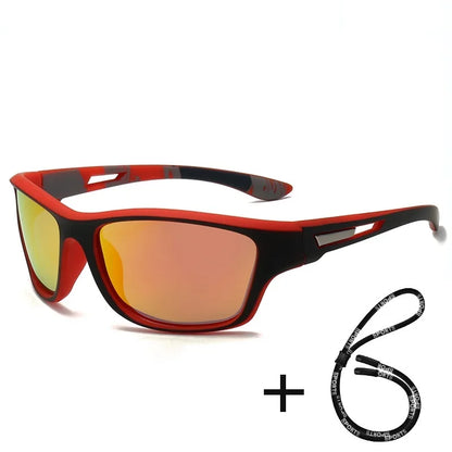Men Sunglasses Polarised Glasses Fishing Wrap Around Eyewear with Strap and Zippered Case