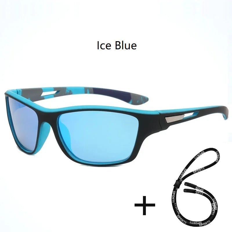 Men Sunglasses Polarised Glasses Fishing Wrap Around Eyewear with Strap and Zippered Case
