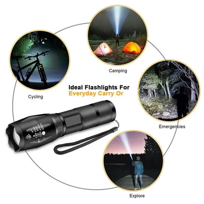 Waterproof High Power T6 LED Flashlight Camping Torch With 5 Light Modes & Zoom Waterproof