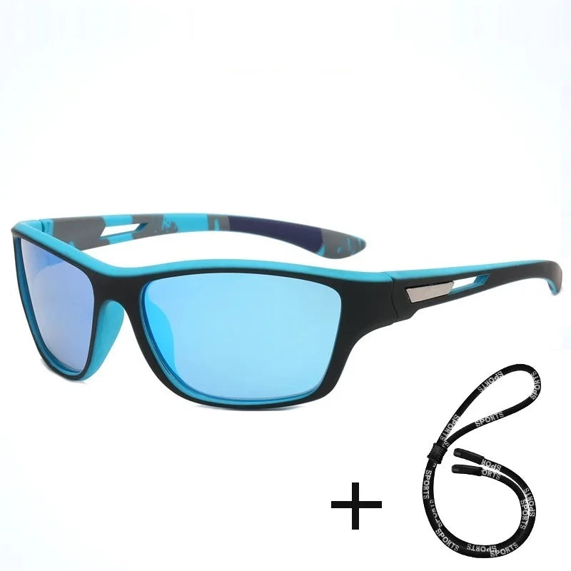 Men Sunglasses Polarised Glasses Fishing Wrap Around Eyewear with Strap and Zippered Case