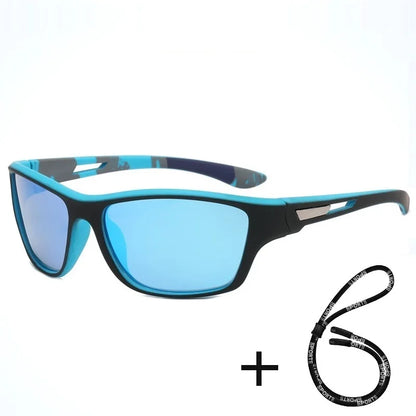 Men Sunglasses Polarised Glasses Fishing Wrap Around Eyewear with Strap and Zippered Case