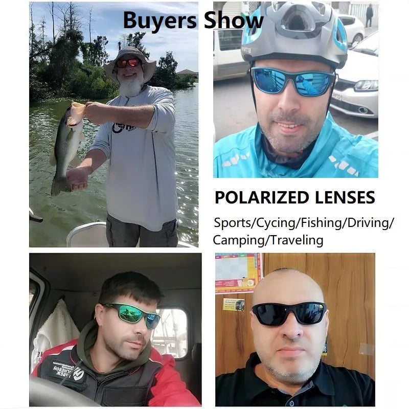 Men Sunglasses Polarised Glasses Fishing Wrap Around Eyewear with Strap and Zippered Case