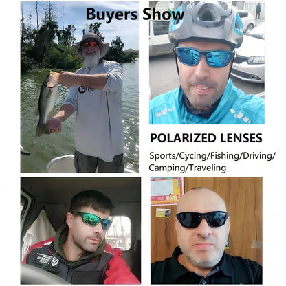 Men Sunglasses Polarised Glasses Fishing Wrap Around Eyewear with Strap and Zippered Case