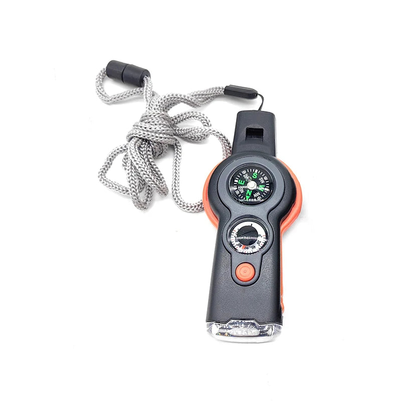 7-in-1 Multi-functional Outdoor Survival Whistle, Compass, Light, Strap