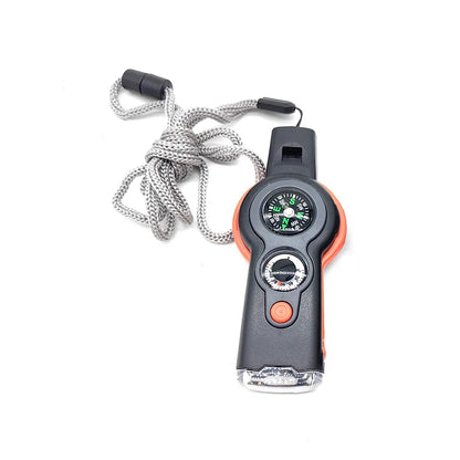 7-in-1 Multi-functional Outdoor Survival Whistle, Compass, Light, Strap
