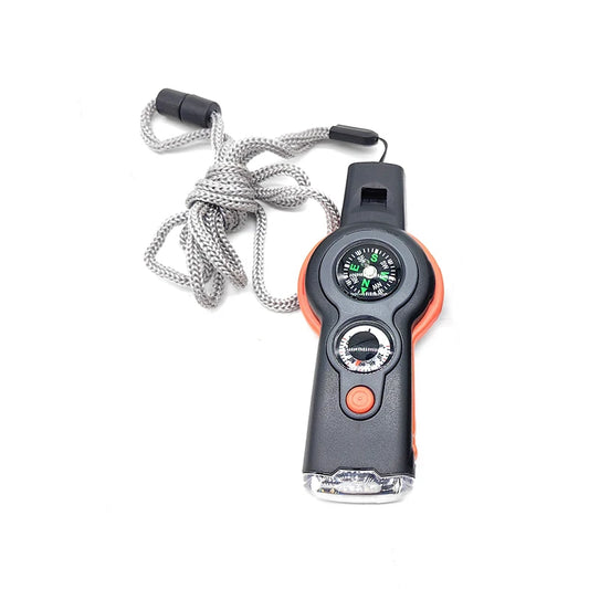 7-in-1 Multi-functional Outdoor Survival Whistle, Compass, Light, Strap